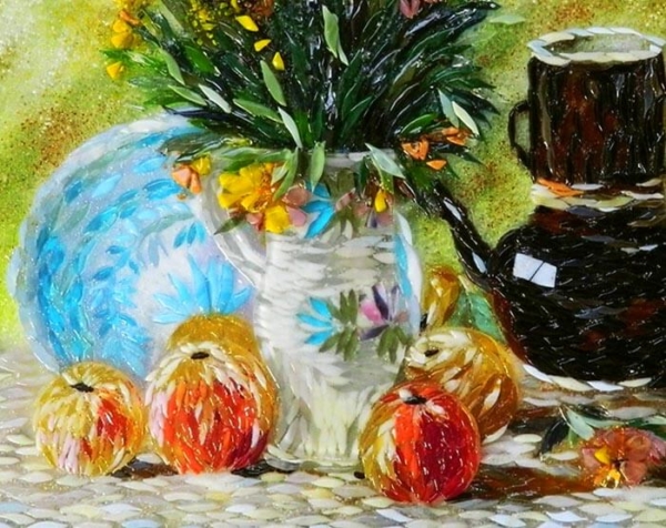 Винсент Ван Гог «Ваза с цветами кофейником и фруктами»