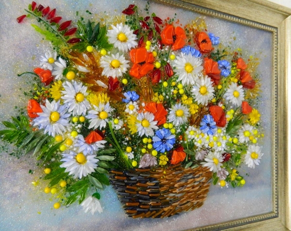Картина из стекла «Корзинка цветов»