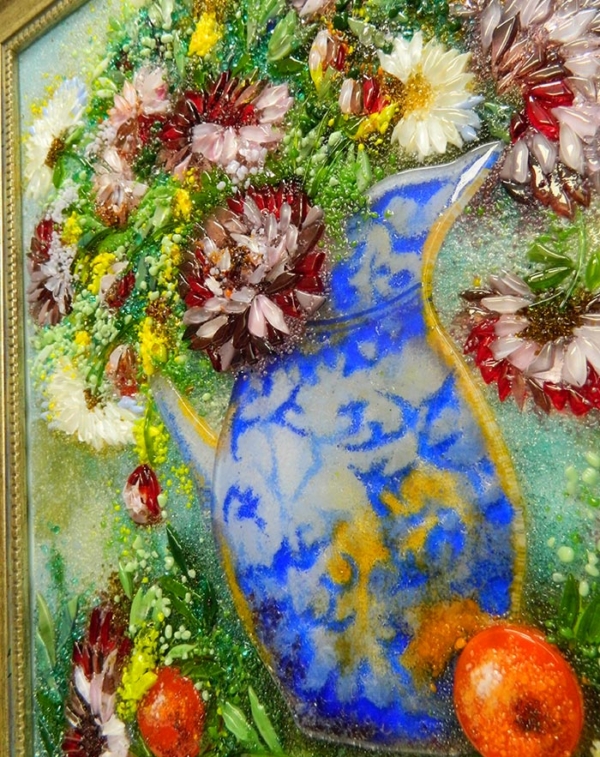 Картина из стекла «Натюрморт. Хризантемы в кувшине»