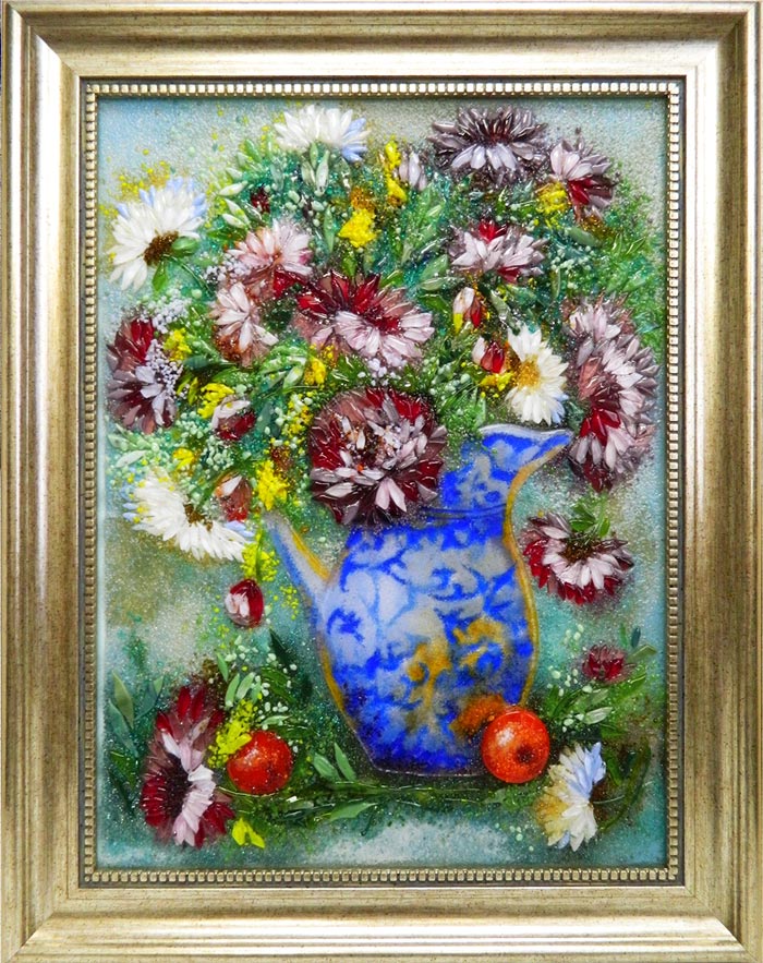 Картина из стекла «Натюрморт. Хризантемы в кувшине»