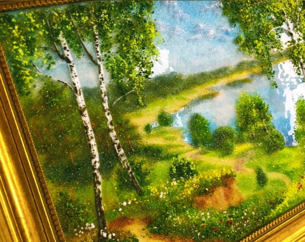 Картина из стекла «Пейзаж. Березки на берегу»