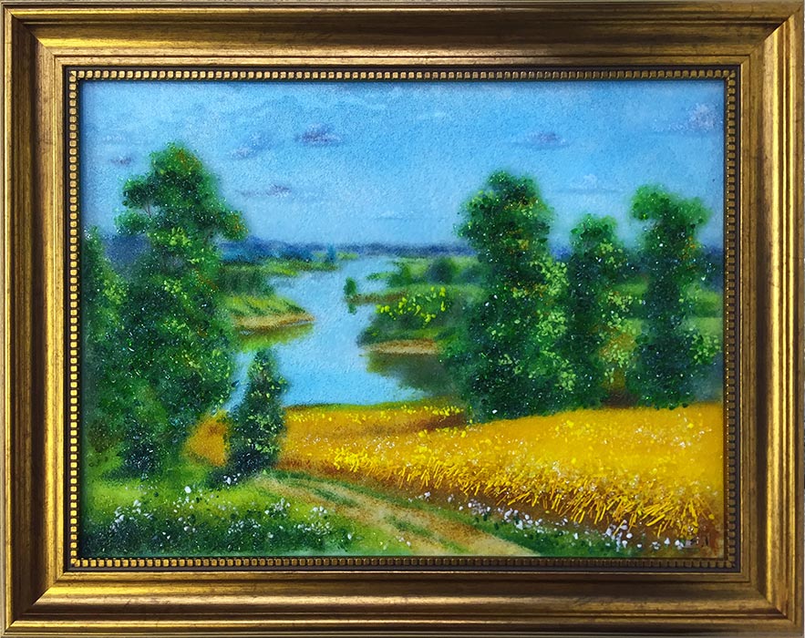 Картина из стекла «Пейзаж. Ржаное поле у реки»