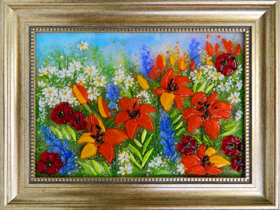 Картина из стекла «Оранжевые лилии»