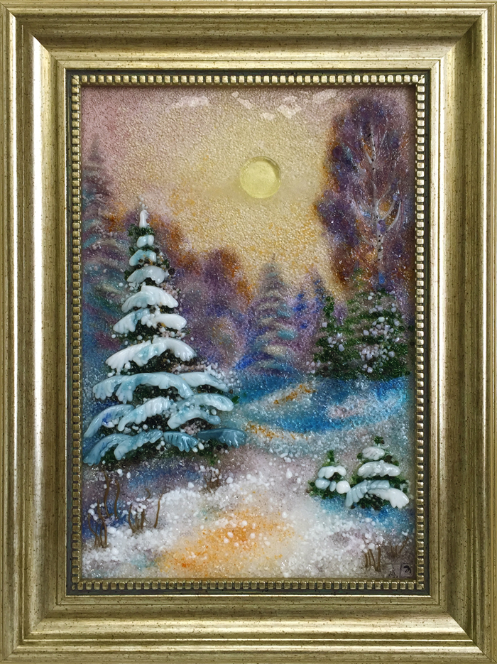 Картина из стекла «Закат в зимнем лесу»