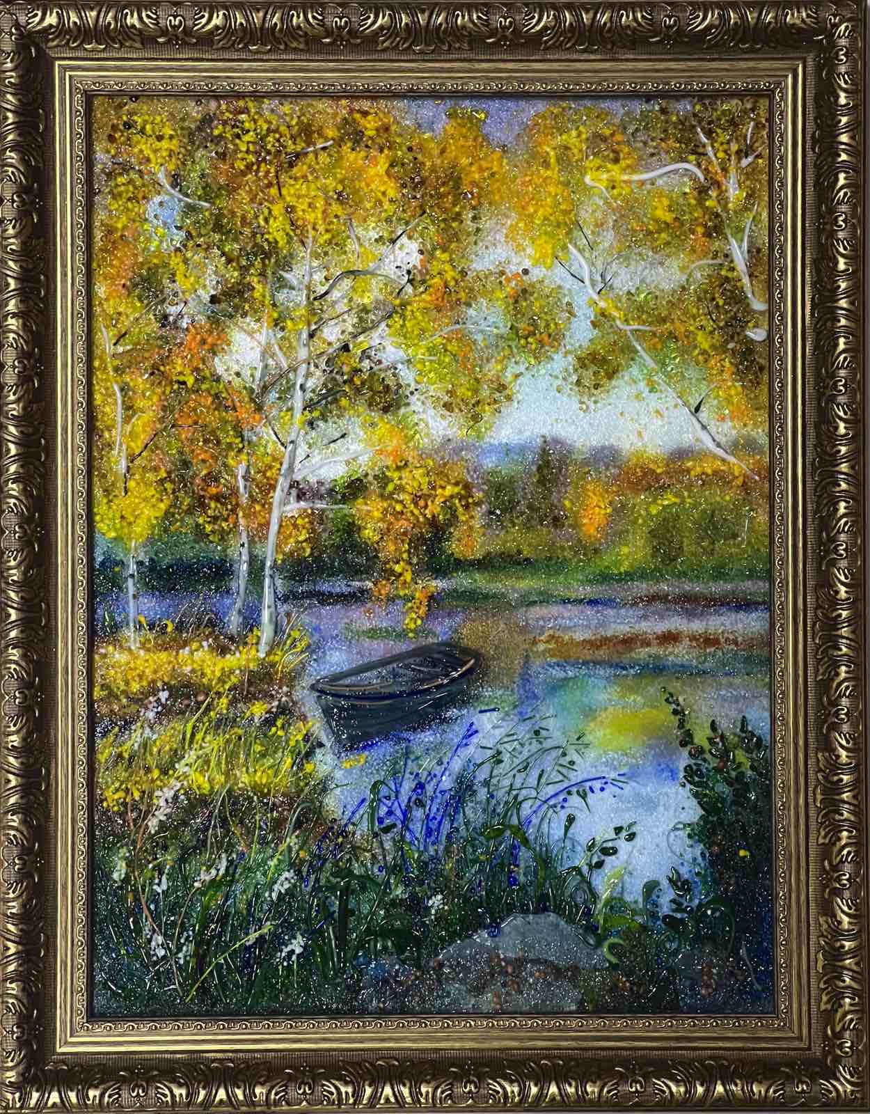 Картина из стекла «Пейзаж с лодкой»