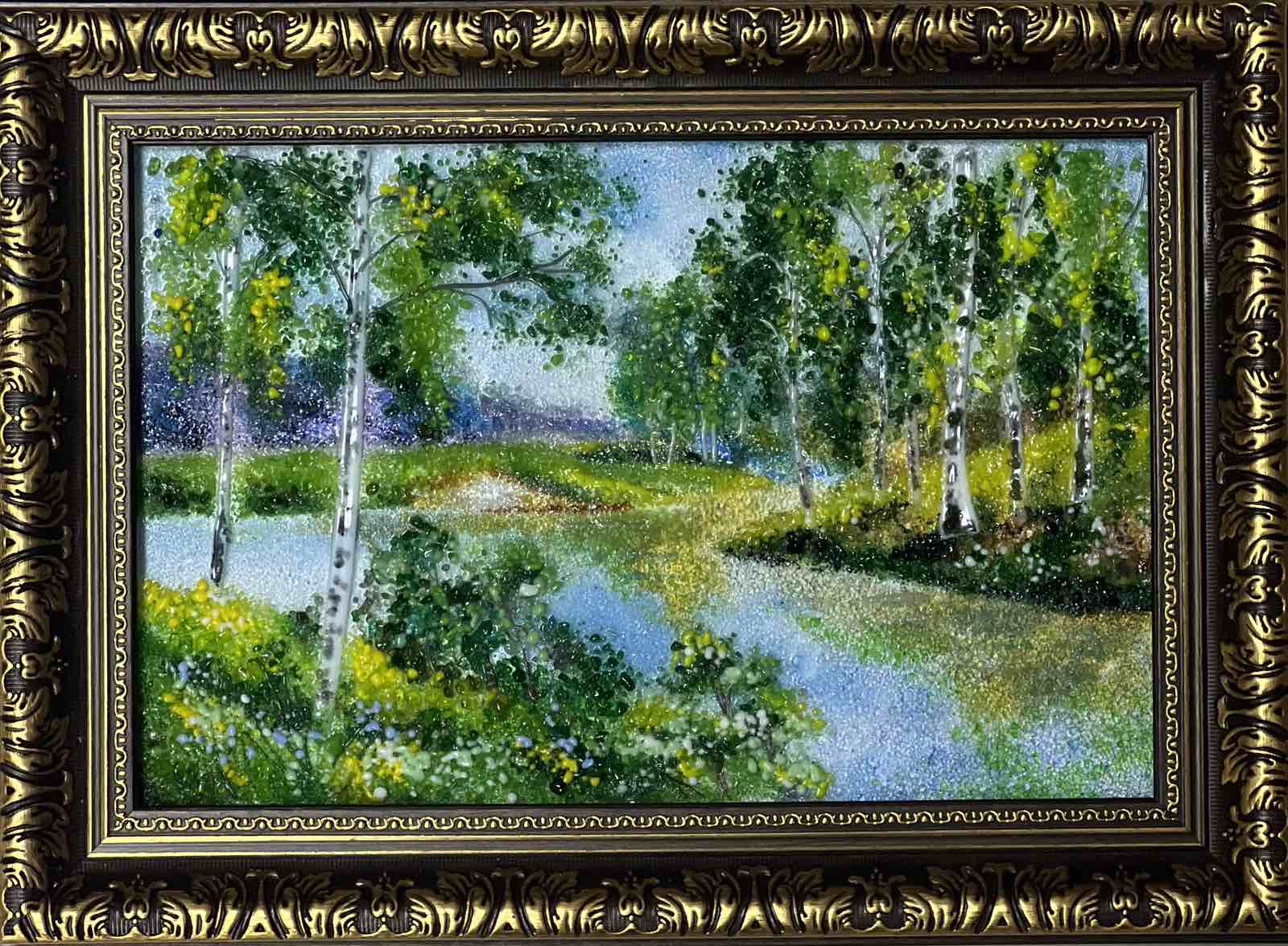 Картина из стекла «Березки у реки»